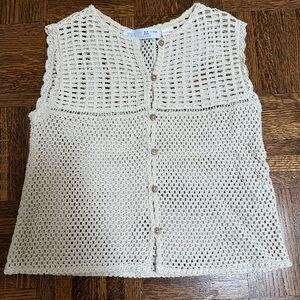 Zara Off-White Crochet Button-Up Cardigan